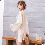 White Chiffon Women's Sunscreen Long Loose Shawl Thin Coat Beach Beach Sunscreen Shirt 68HZ