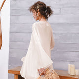 White Chiffon Women's Sunscreen Long Loose Shawl Thin Coat Beach Beach Sunscreen Shirt 68HZ