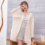 White Chiffon Women's Sunscreen Long Loose Shawl Thin Coat Beach Beach Sunscreen Shirt 68HZ