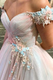 Pink strapless delicate floral applique long tulle fairy princess ball gown evening dress coming of age ceremony dress HZ1023