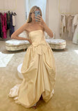 Off-white stylish elegant long satin ball gown evening dress reception wedding dress HZ1023