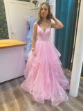 Pink fashion sweet long elegant tulle floor-length ball gown evening gown graduation gown coming of age ceremony gown HZ1023