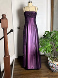Purple Elegant Beautiful Exquisite Floral Beading Vintage A-Line Spaghetti Strap Long Satin Tulle Ball Gown Evening Dress Birthday Party Dress Prom Dress HZ1023