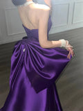 Purple Pretty Elegant Fashion Spaghetti Strap Long Satin Ball Gown Evening Dress Party Dress HZ1023