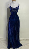 Blue vintage fashion elegant spaghetti straps exquisite beading long velvet ball gown evening dress party dress HZ1023