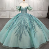 Green gorgeous shiny exquisite beaded long tulle floor-length princess ball gown evening dress Dress HZ1023
