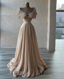 Champagne Luxury Shiny Beading Long Tulle Elegant Ball Gown Evening Dress Party Dress HZ1023