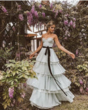 White fashion tube top elegant long floor-length layered tulle ball gown evening dress HZ1023