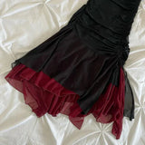 Black fashion elegant suspender long red chiffon ruffle ball gown evening dress party dress HZ1023
