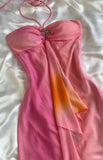 Pink Gorgeous Gradient Strapless Long Chiffon Elegant Ball Gown Evening Dress Party Dress HZ1023
