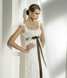 White vintage elegant fashion exquisite lace green ribbon long satin floor length small tail prom dress evening dress party dress prom dress wedding dress wedding guest dress bridesmaid dress HZ1023