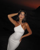 White fashion cross strap elegant simple long satin floor-length mermaid ball gown evening dress HZ1023