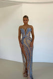 Gorgeous beaded sexy elegant V-neck low-cut long slit prom dress evening gown party dress HZ1023