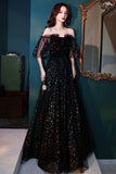 Black tulle long A line prom dress evening dress HZ1023