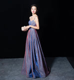 Shiny satin long A line prom dress simple evening dress HZ1023
