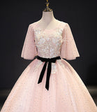 Pink tulle lace long ball gown dress fahion dress HZ1023