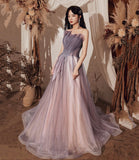 Purple tulle sequins long prom dress evening dress HZ1023