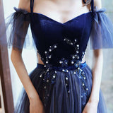 Stylish velvet tulle long prom dress evening dress HZ1023