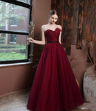 Burgundy off shoulder long A line prom dress evening dress HZ1023