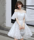 White tulle short prom dress party dress HZ1023