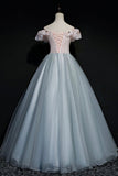 Gray tulle lace long ball gown dress formal dress HZ1023