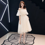 Cute champagne tulle prom dress evening dress HZ1023