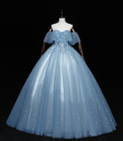 Blue tulle lace long ball gown dress A line formal dress HZ1023