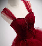 Burgundy tulle long ball gown dress evening dress HZ1023