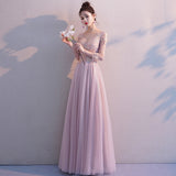 Pink long sleeve lace prom dress evening dress HZ1023