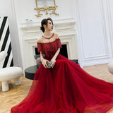 High quality burgundy beads long prom gown formal dress HZ1023