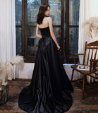 Black satin tulle high low prom dress evening dress HZ1023