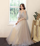 Cute tulle lace A line prom dress lace evening dress HZ1023