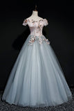 Gray tulle lace long ball gown dress formal dress HZ1023