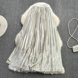 Versatile acetate SATIN HIGH WAIST slim pleated skirt HZ1023