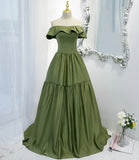 Green satin long A line prom dress green evening dress HZ1023