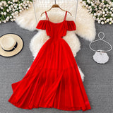 Red Chiffon A Line Short Dress Fashion Dress HZ1023