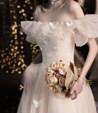 Champagne tulle long prom dress A line evening dress HZ1023