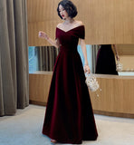 Burgundy Elegant Fashion Strapless Long Velvet Ball Gown Evening Dress HZ1023