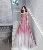 Pink gradient long A line prom dress pink evening dress HZ1023