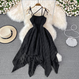 Black Irregular Backless Dress A Line Fashion Dress HZ1023