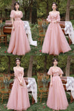 Pink tulle long prom dress A line evening dress HZ1023