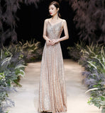 Shiny v neck sequins long prom dress evening dress HZ1023