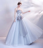 Gray tulle long prom dress gray evening dress HZ1023