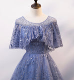 Blue tulle sequins long ball gown dress evening dress HZ1023