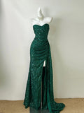 Green simple fashionable elegant long sequin floor-length tail ball gown evening dress prom dress HZ1023