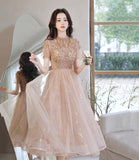 Cute tulle beads short prom dress A line party dress HZ1023