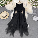 Black Irregular Long Sleeve Off Shoulder Dress Fashion Dress HZ1023