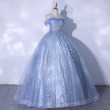 Blue tulle sequins long ball gown dress formal gown HZ1023