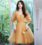 Yellow tulle short prom dress party dress HZ1023