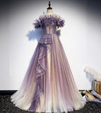 Purple tulle long ball gown dress formal dress HZ1023